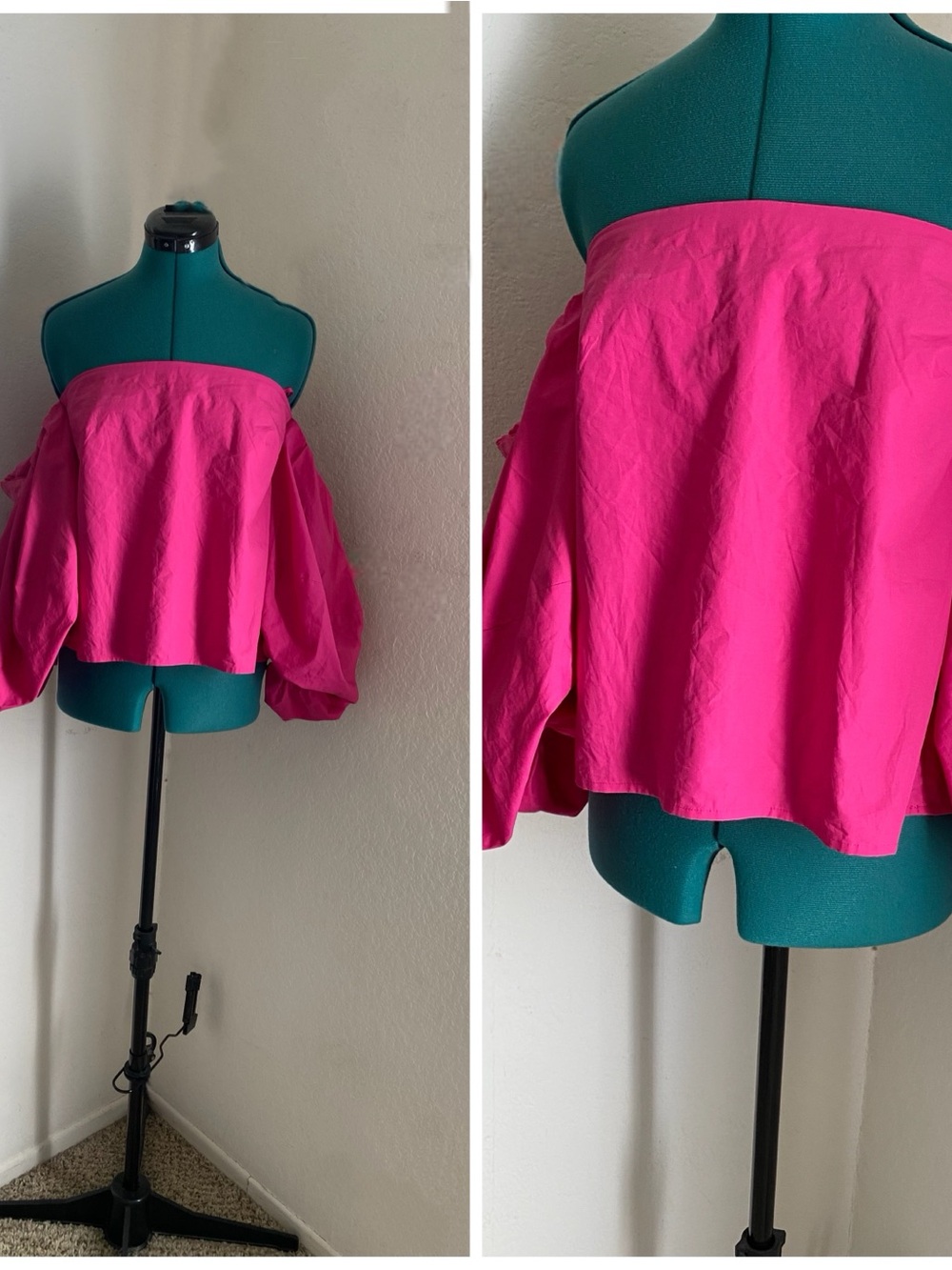 Fuschia Pink Off-the-Shoulder Peasant Blouse S